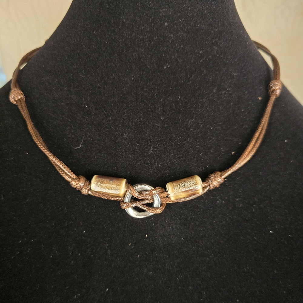 NWT Brown Cord Necklace Rustic Minimalist Neutral Beaded